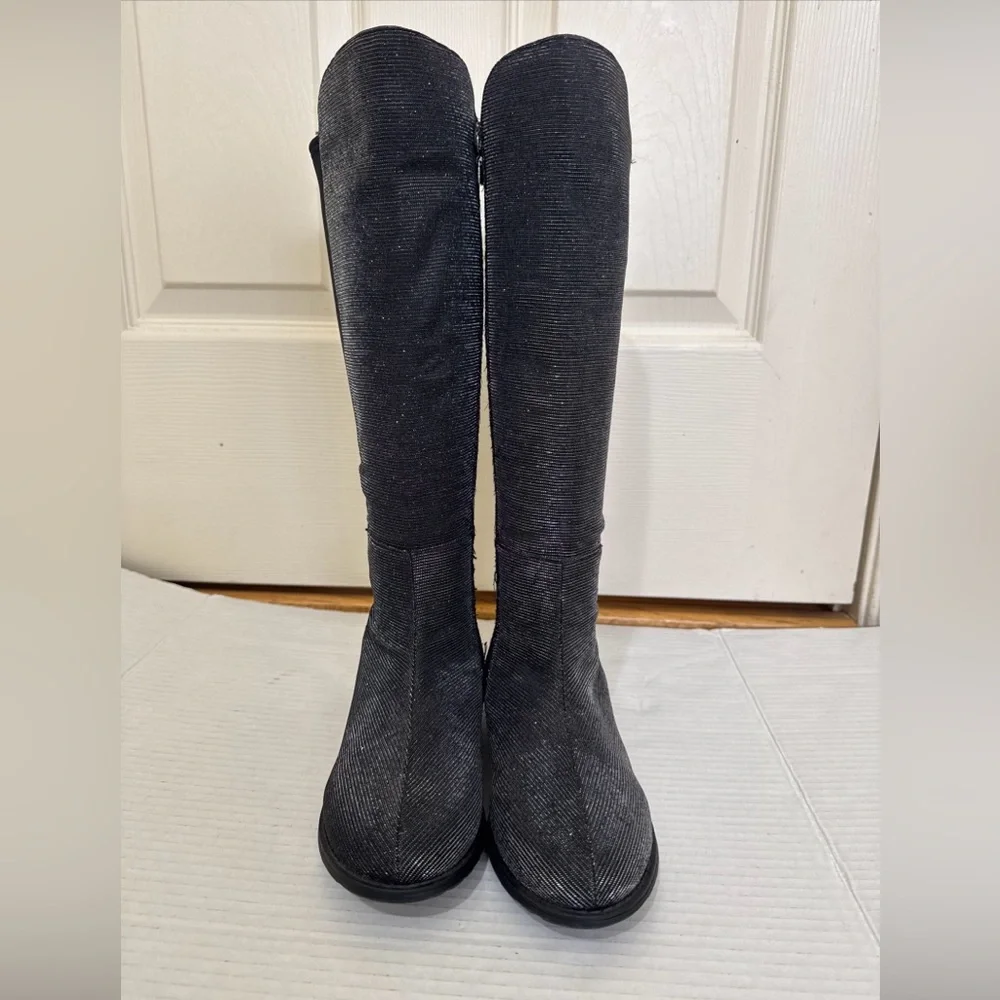 Stuart Weitzman 5050 Shimmer Riding Boots Black Metallic 4 US